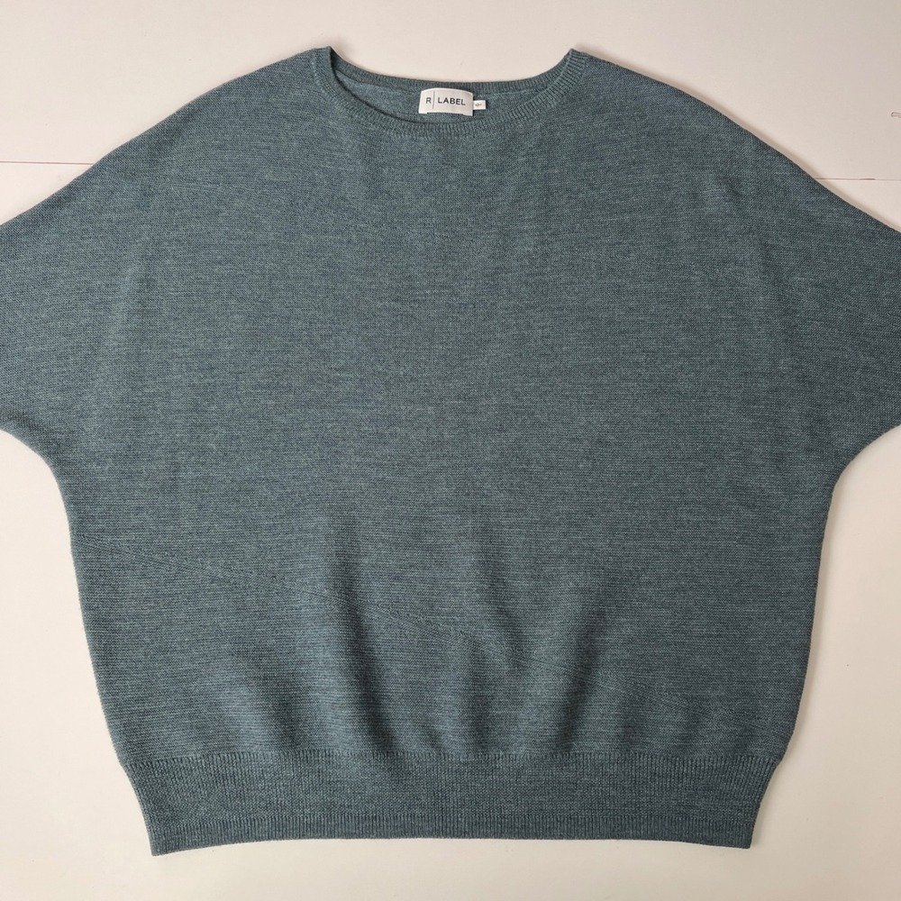 R Label Wool Knit Dolman Sleeve Sweater S/M‎ Blue Crewneck Minimalist Boxy Top - Picture 7 of 7